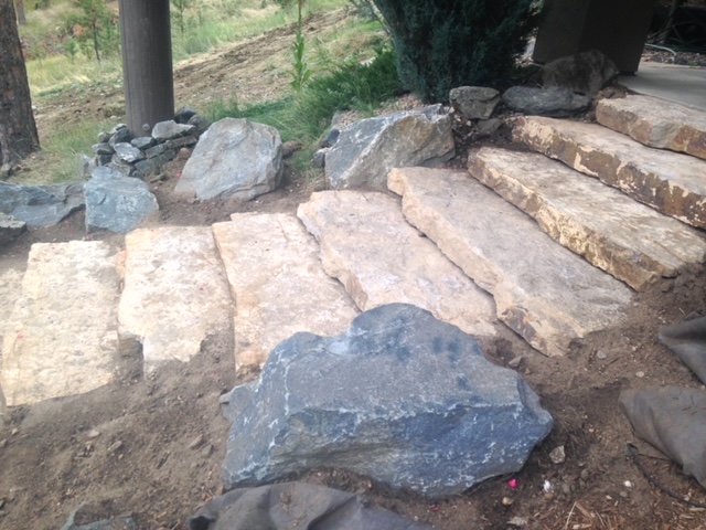 In-progress large stone staircase