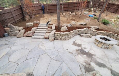 flagstone patio with fire pit